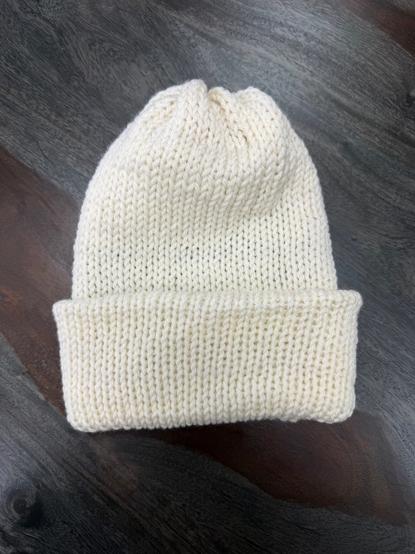 Beanie: Cream w/ Grey Stripe