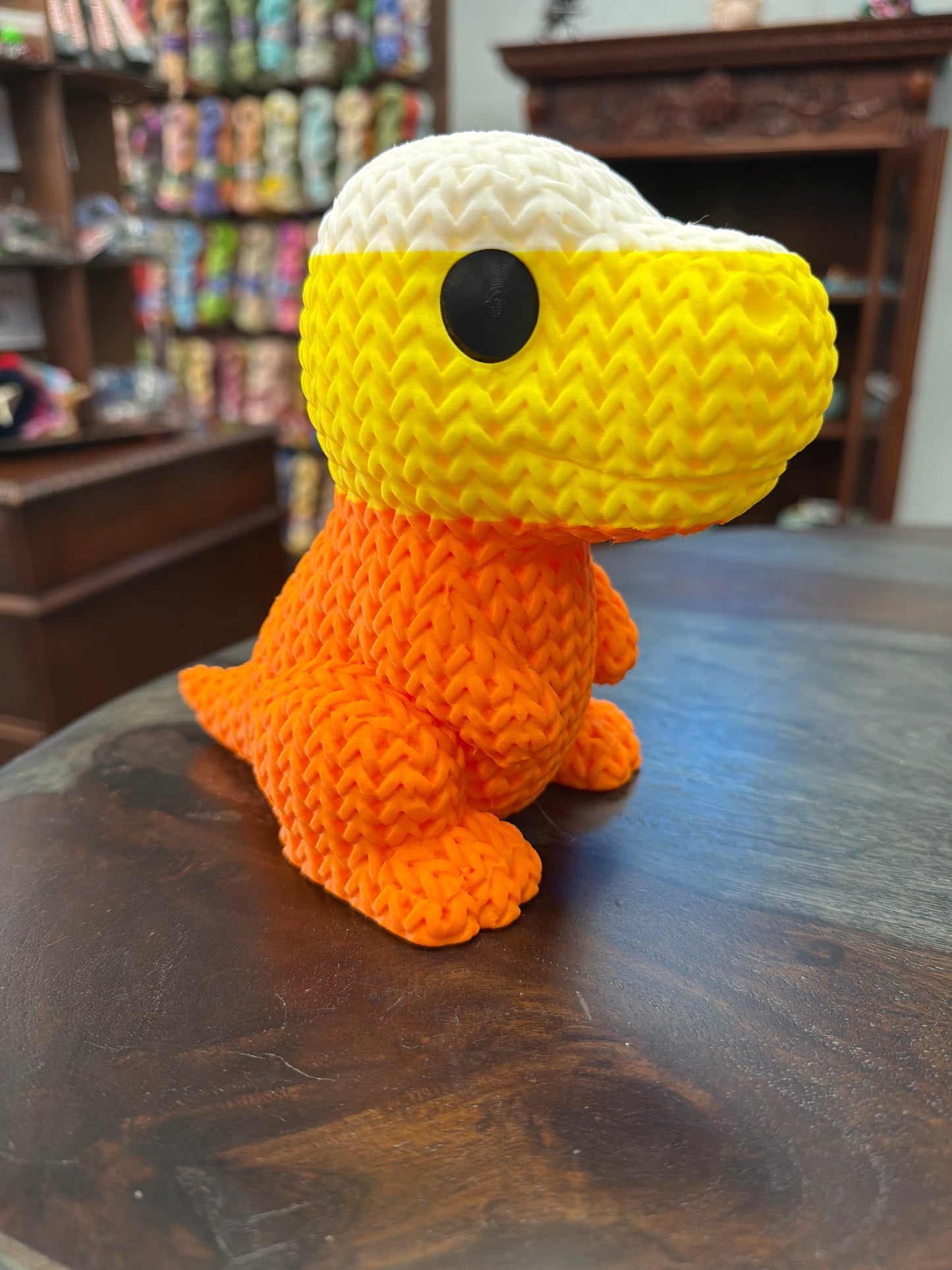 3-D Printed Candy Corn Knit Dino