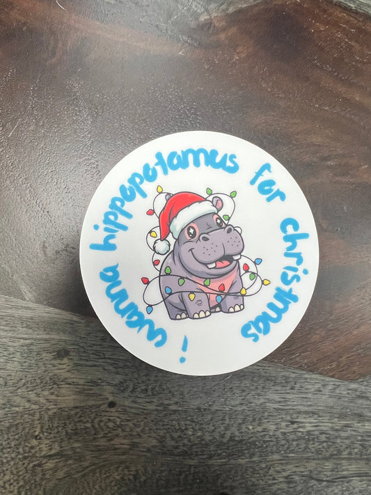 “Holi-Yay” Hippo For Christmas Sticker