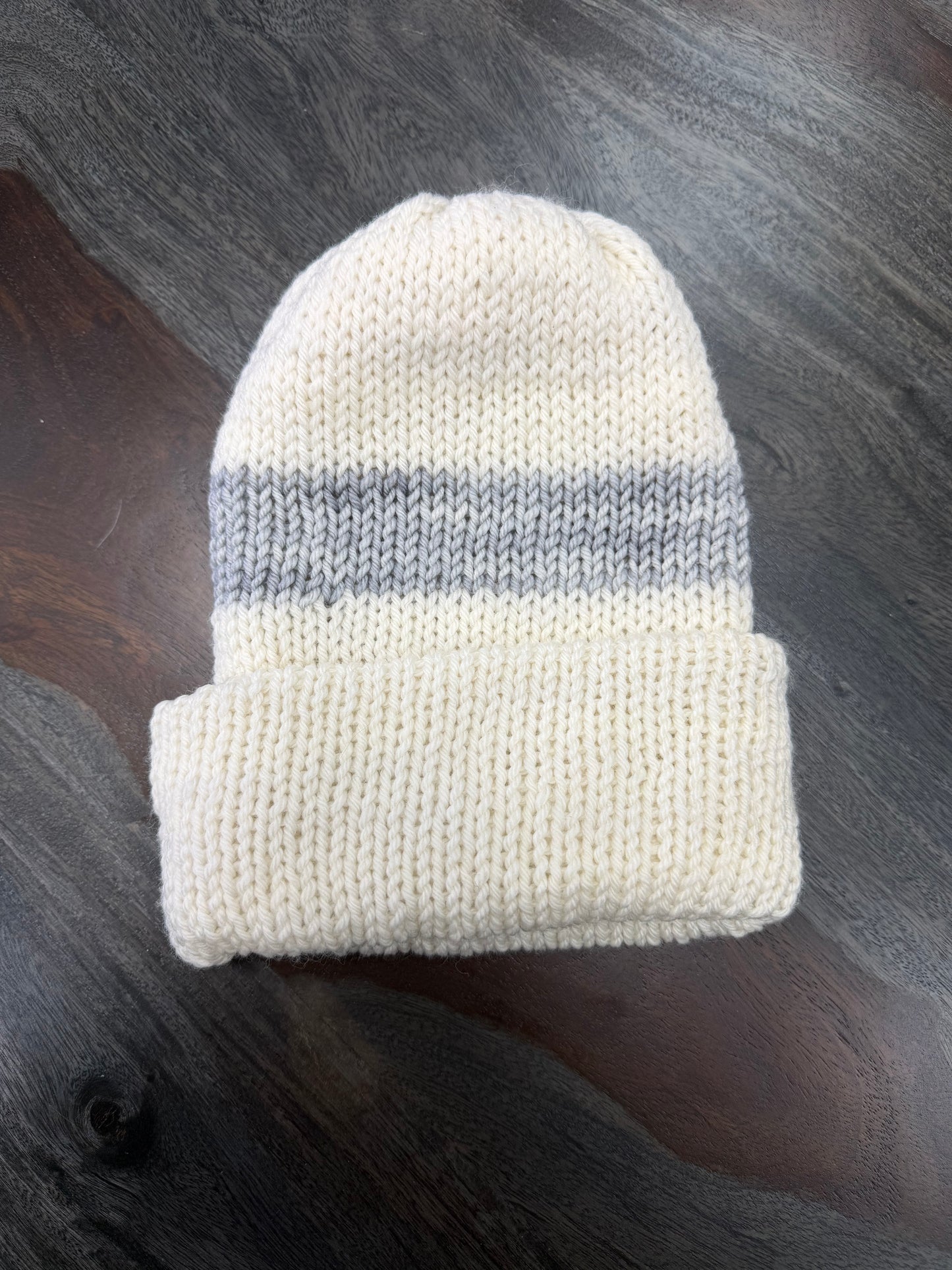 Beanie: Cream w/ Grey Stripe
