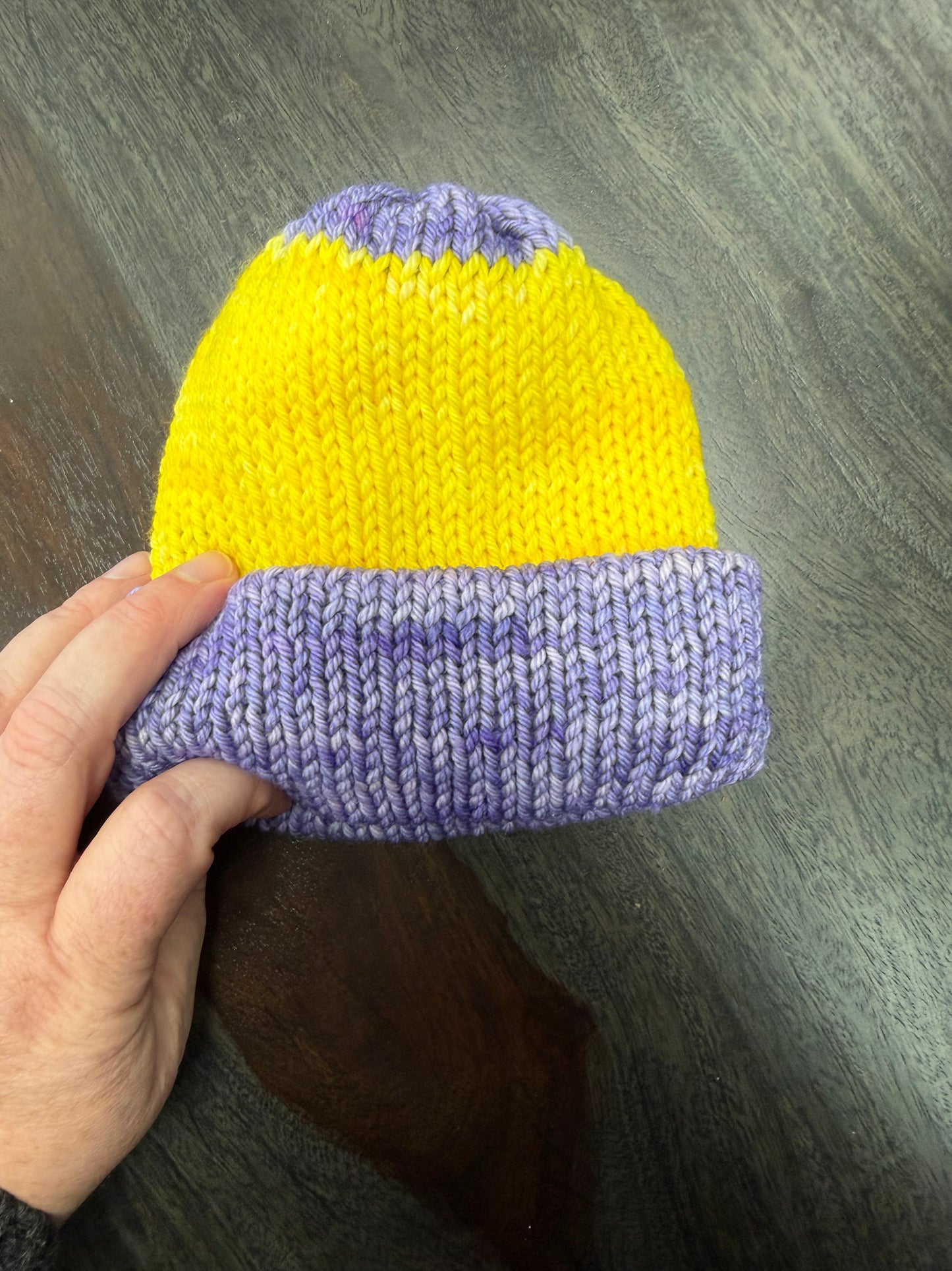 Baby Beanie: Purple-Yellow Stripe
